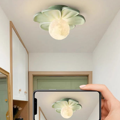 Contemporary Creative Cream Floral Ball Iron Resin Shade 1-light Semi-flush Mount Light for Hallway