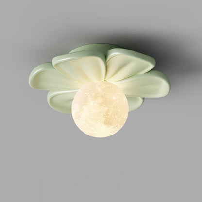 Contemporary Creative Cream Floral Ball Iron Resin Shade 1-light Semi-flush Mount Light for Hallway