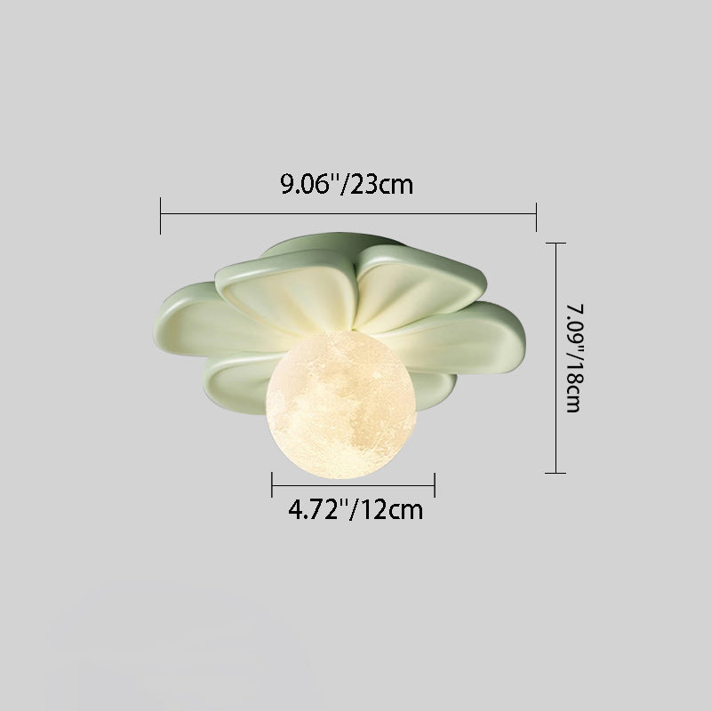 Contemporary Creative Cream Floral Ball Iron Resin Shade 1-light Semi-flush Mount Light for Hallway