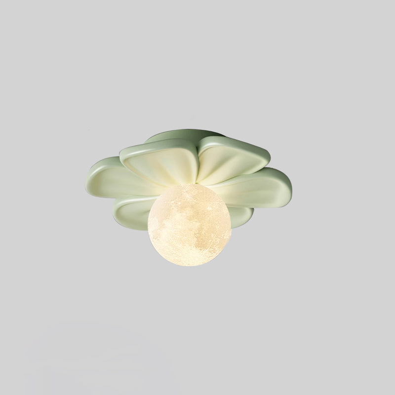 Contemporary Creative Cream Floral Ball Iron Resin Shade 1-light Semi-flush Mount Light for Hallway