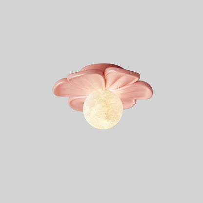 Contemporary Creative Cream Floral Ball Iron Resin Shade 1-light Semi-flush Mount Light for Hallway