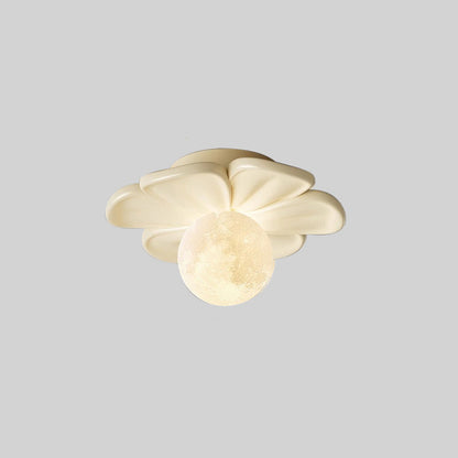 Contemporary Creative Cream Floral Ball Iron Resin Shade 1-light Semi-flush Mount Light for Hallway