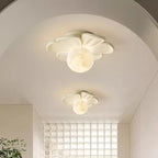 Contemporary Creative Cream Floral Ball Iron Resin Shade 1-light Semi-flush Mount Light for Hallway