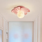 Contemporary Creative Cream Floral Ball Iron Resin Shade 1-light Semi-flush Mount Light for Hallway