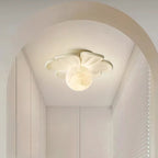 Contemporary Creative Cream Floral Ball Iron Resin Shade 1-light Semi-flush Mount Light for Hallway