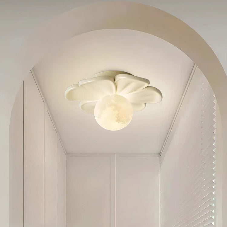 Contemporary Creative Cream Floral Ball Iron Resin Shade 1-light Semi-flush Mount Light for Hallway