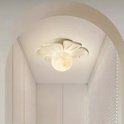Contemporary Creative Cream Floral Ball Iron Resin Shade 1-light Semi-flush Mount Light for Hallway