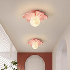 Contemporary Creative Cream Floral Ball Iron Resin Shade 1-light Semi-flush Mount Light for Hallway