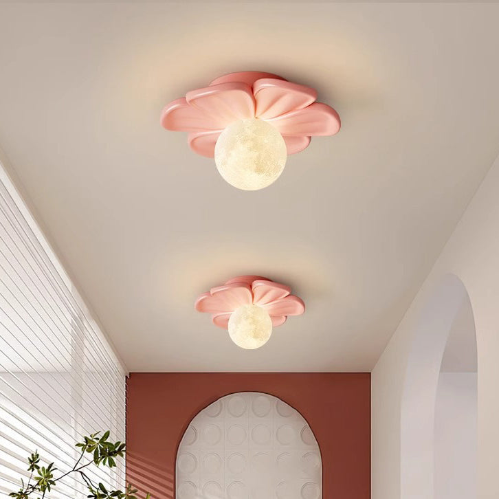 Contemporary Creative Cream Floral Ball Iron Resin Shade 1-light Semi-flush Mount Light for Hallway