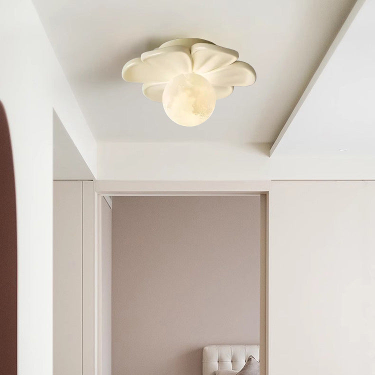 Contemporary Creative Cream Floral Ball Iron Resin Shade 1-light Semi-flush Mount Light for Hallway