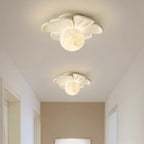 Contemporary Creative Cream Floral Ball Iron Resin Shade 1-light Semi-flush Mount Light for Hallway