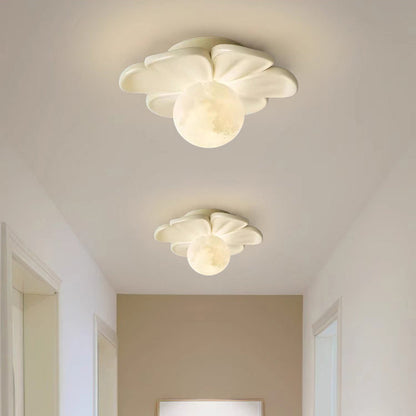 Contemporary Creative Cream Floral Ball Iron Resin Shade 1-light Semi-flush Mount Light for Hallway