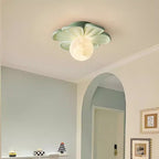 Contemporary Creative Cream Floral Ball Iron Resin Shade 1-light Semi-flush Mount Light for Hallway