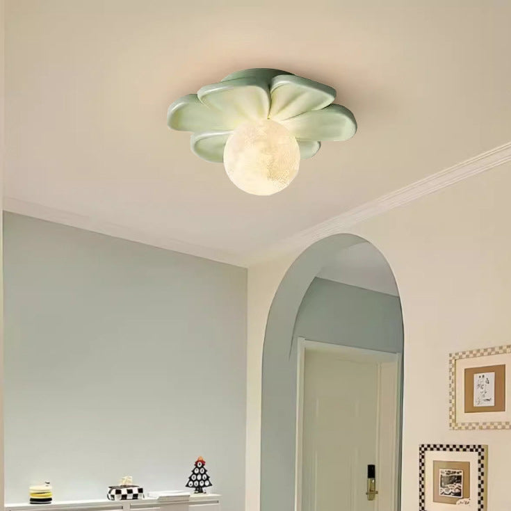 Contemporary Creative Cream Floral Ball Iron Resin Shade 1-light Semi-flush Mount Light for Hallway