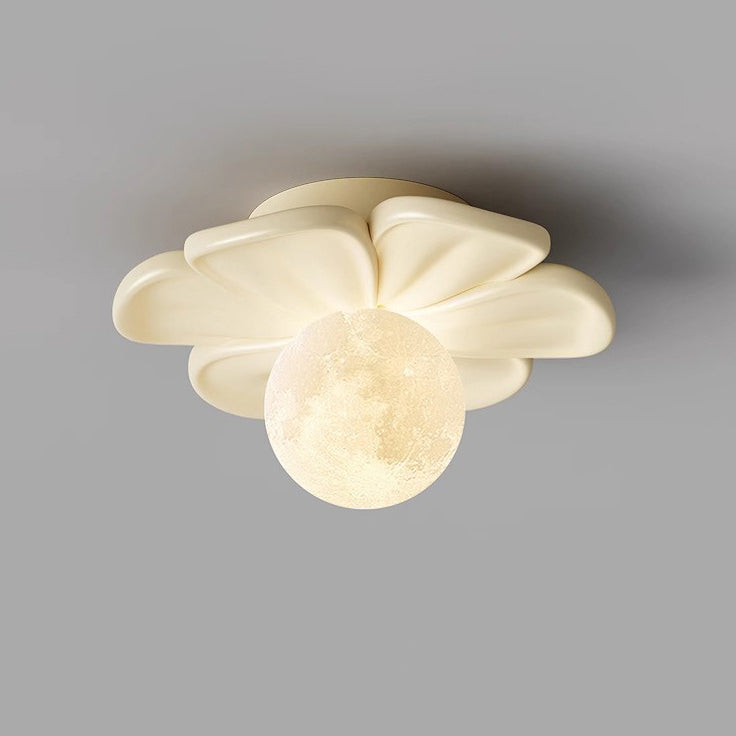 Contemporary Creative Cream Floral Ball Iron Resin Shade 1-light Semi-flush Mount Light for Hallway
