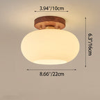 Contemporary Scandinavian Exposed Concealed Installation Drum Round Bowl Ribbed Glass Iron Wood Copper 1-light Semi-flush Mount Ceiling Light for Hallway