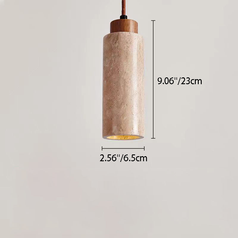 Traditional Japanese Cylinder Yellow Travertine Wood 1-light Pendant Light for Living Room