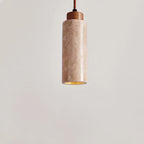 Traditional Japanese Cylinder Yellow Travertine Wood 1-light Pendant Light for Living Room