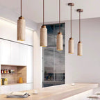 Traditional Japanese Cylinder Yellow Travertine Wood 1-light Pendant Light for Living Room