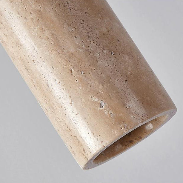 Traditional Japanese Cylinder Yellow Travertine Wood 1-light Pendant Light for Living Room