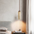 Traditional Japanese Cylinder Yellow Travertine Wood 1-light Pendant Light for Living Room