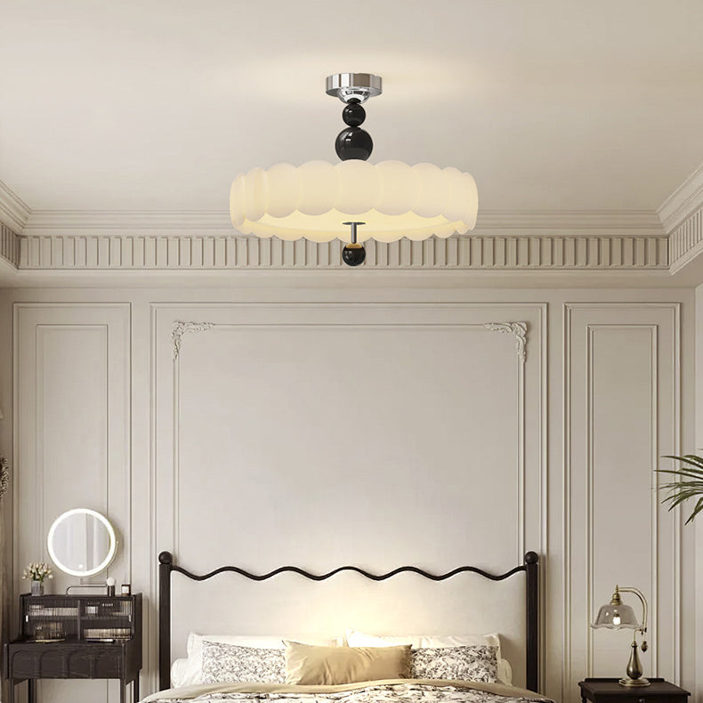 Traditional French Round Pumpkin Iron Pe LED Semi-flush Mount Ceiling Light for Living Room