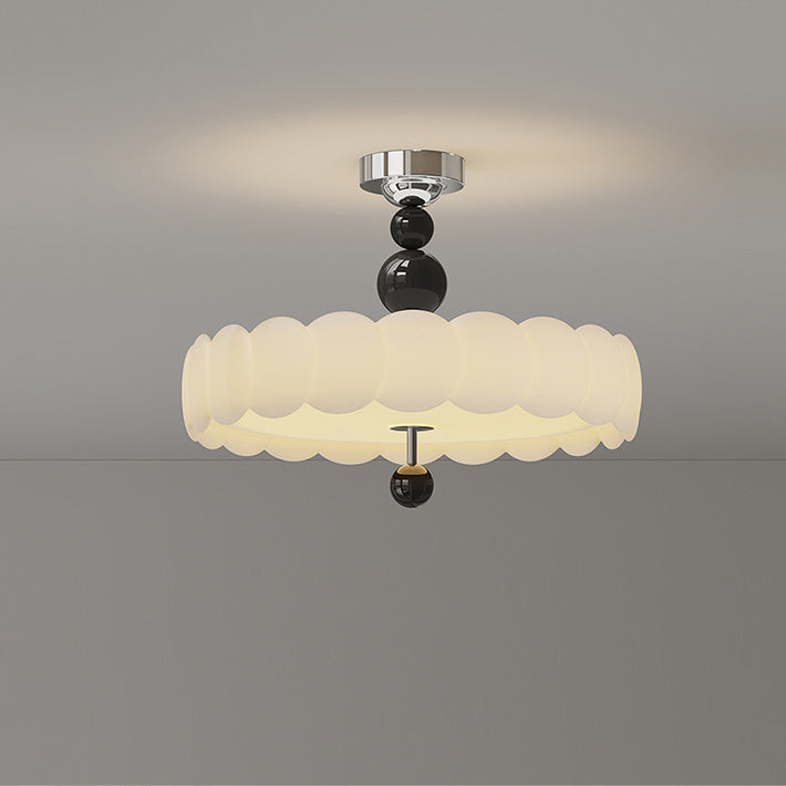 Traditional French Round Pumpkin Iron Pe LED Semi-flush Mount Ceiling Light for Living Room