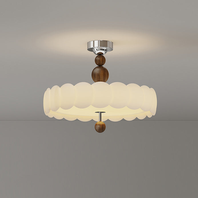 Traditional French Round Pumpkin Iron Pe LED Semi-flush Mount Ceiling Light for Living Room
