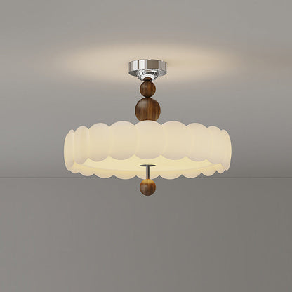 Traditional French Round Pumpkin Iron Pe LED Semi-flush Mount Ceiling Light for Living Room