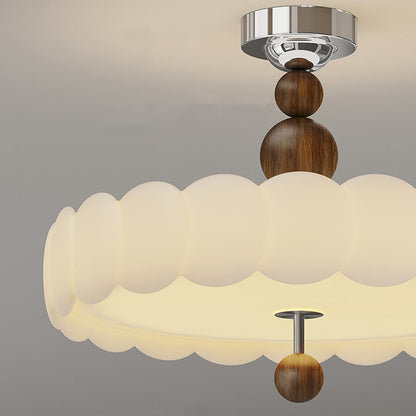 Traditional French Round Pumpkin Iron Pe LED Semi-flush Mount Ceiling Light for Living Room