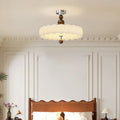 Traditional French Round Pumpkin Iron Pe LED Semi-flush Mount Ceiling Light for Living Room
