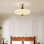 Traditional French Round Pumpkin Iron Pe LED Semi-flush Mount Ceiling Light for Living Room