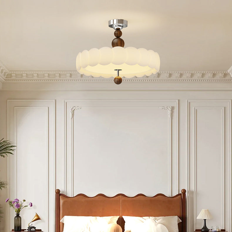 Traditional French Round Pumpkin Iron Pe LED Semi-flush Mount Ceiling Light for Living Room