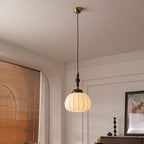 Contemporary Retro Wood Aluminum Silk Globe 1-Light Pendant Light For Living Room