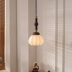 Contemporary Retro Wood Aluminum Silk Globe 1-Light Pendant Light For Living Room