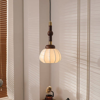 Contemporary Retro Wood Aluminum Silk Globe 1-Light Pendant Light For Living Room