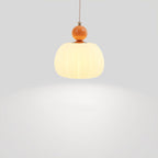 Contemporary Nordic Round Pumpkin Shape Hardware PE 1-Light Pendant Light For Bedroom