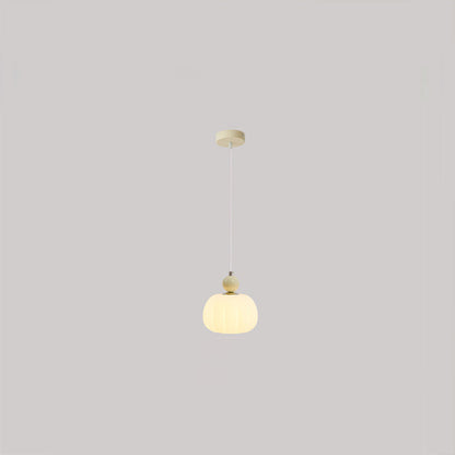 Contemporary Nordic Round Pumpkin Shape Hardware PE 1-Light Pendant Light For Bedroom