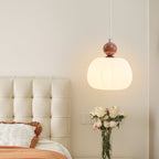 Contemporary Nordic Round Pumpkin Shape Hardware PE 1-Light Pendant Light For Bedroom