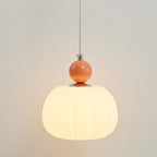 Contemporary Nordic Round Pumpkin Shape Hardware PE 1-Light Pendant Light For Bedroom