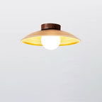 Traditional Japanese Faux Woodgrain Flying Saucer Shape Iron Glass 1-Light Semi-Flush Mount Ceiling Light For Living Room