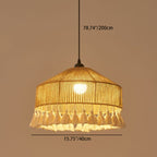 Contemporary Boho Iron Hemp Rope Braiding Tassel Hat Shape 1-Light Pendant Light For Living Room