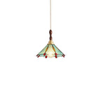 Traditional Tiffany Water Pattern Flower Small Beads Stained Glass Copper 1-Light Pendant Light For Bedroom