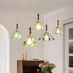 Traditional Tiffany Water Pattern Flower Small Beads Stained Glass Copper 1-Light Pendant Light For Bedroom