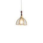 Traditional Tiffany Water Pattern Flower Small Beads Stained Glass Copper 1-Light Pendant Light For Bedroom