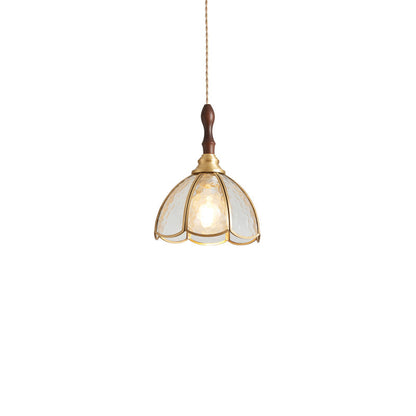 Traditional Tiffany Water Pattern Flower Small Beads Stained Glass Copper 1-Light Pendant Light For Bedroom