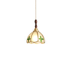 Traditional Tiffany Water Pattern Flower Small Beads Stained Glass Copper 1-Light Pendant Light For Bedroom