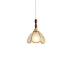 Traditional Tiffany Water Pattern Flower Small Beads Stained Glass Copper 1-Light Pendant Light For Bedroom