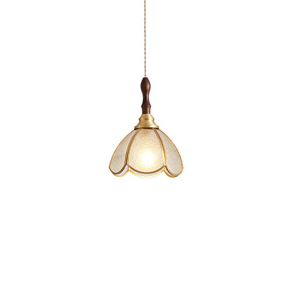 Traditional Tiffany Water Pattern Flower Small Beads Stained Glass Copper 1-Light Pendant Light For Bedroom