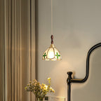Traditional Tiffany Water Pattern Flower Small Beads Stained Glass Copper 1-Light Pendant Light For Bedroom